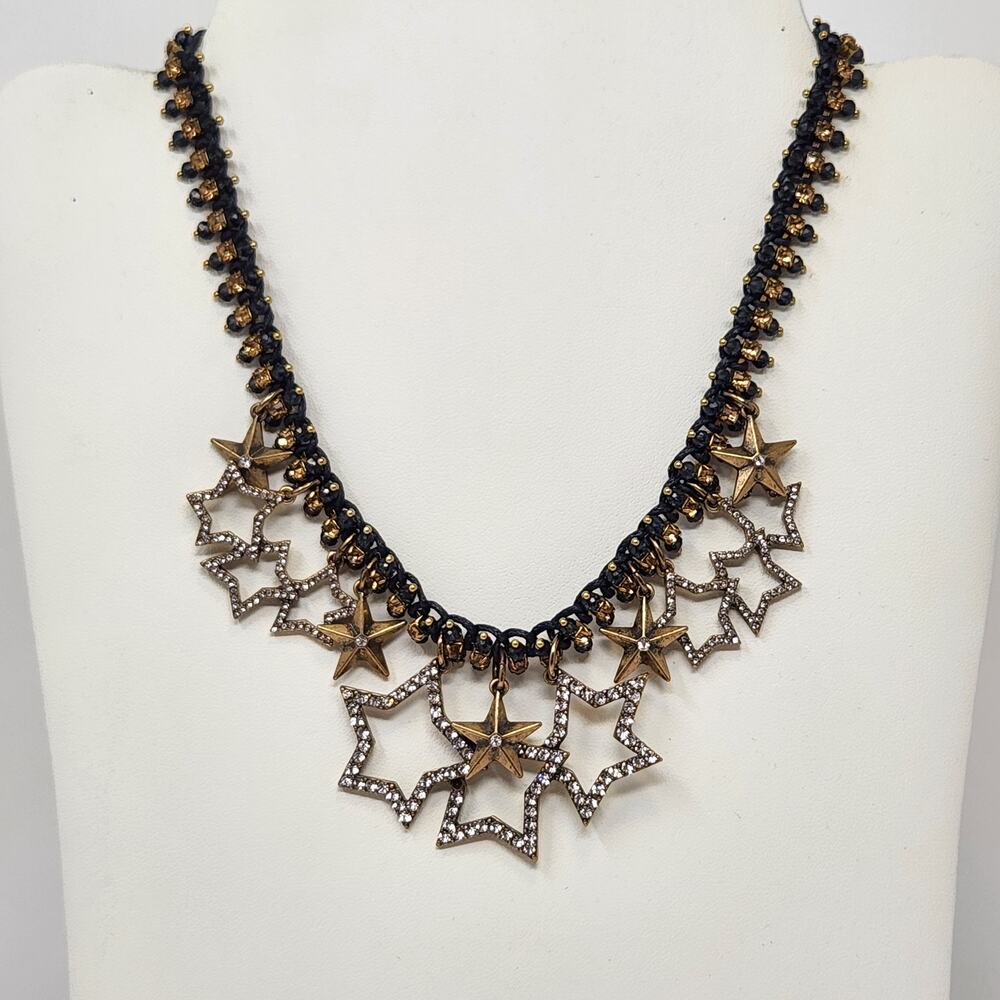 Ann Taylor Navy Blue Gold Tone Star Necklace Blue Clear Crystal Statement